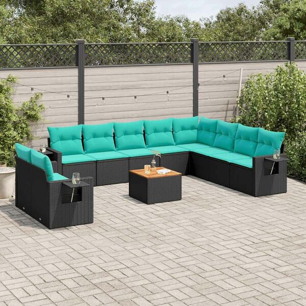 VidaXL 11 db fekete polyrattan kerti kanapégarnitúra párnákkal