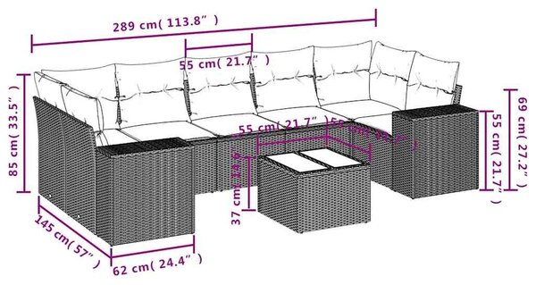 VidaXL 8 db fekete polyrattan kerti kanapégarnitúra párnákkal