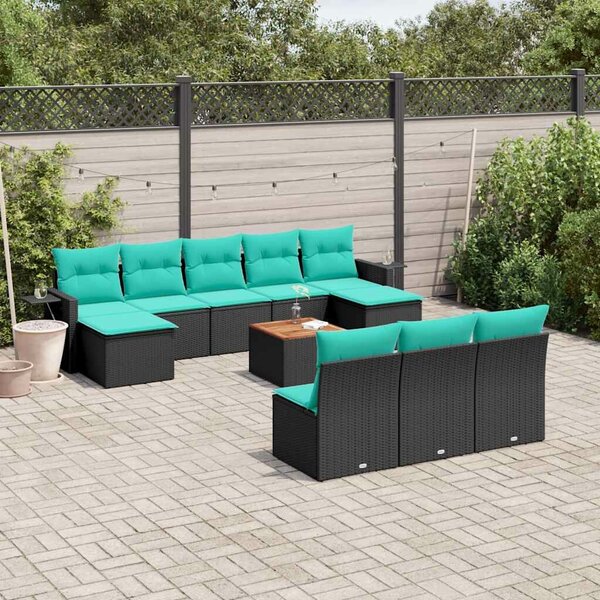 VidaXL 11 db fekete polyrattan kerti kanapégarnitúra párnákkal