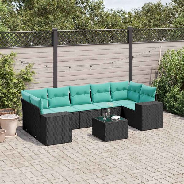 VidaXL 8 db fekete polyrattan kerti kanapégarnitúra párnákkal