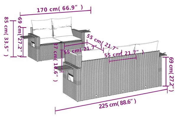 VidaXL 6 db fekete polyrattan kerti kanapégarnitúra párnákkal