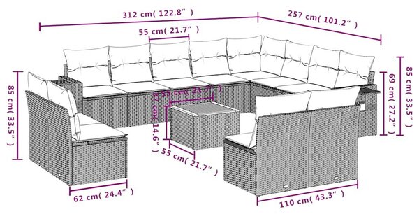 VidaXL 13 db szürke polyrattan kerti kanapégarnitúra párnákkal
