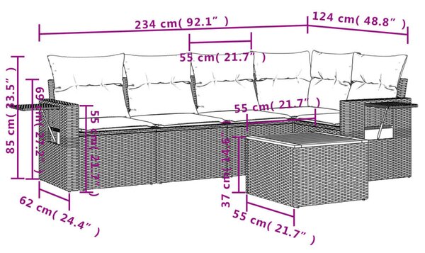 VidaXL 6 db fekete polyrattan kerti kanapégarnitúra párnákkal