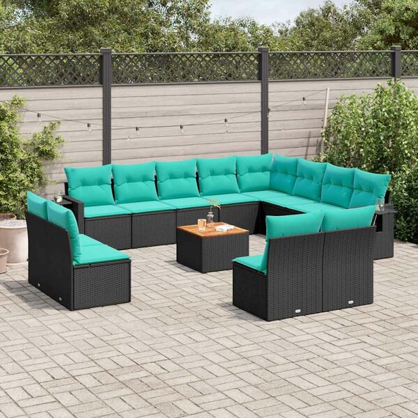 VidaXL 13 db fekete polyrattan kerti kanapégarnitúra párnákkal