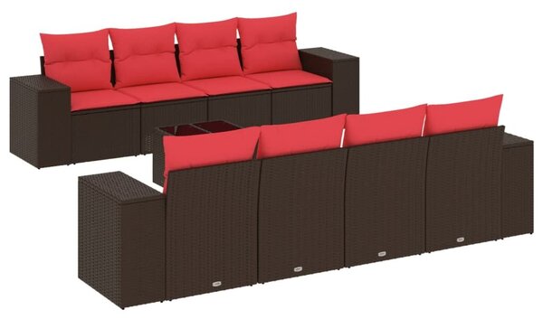 VidaXL 9 db barna polyrattan kerti kanapégarnitúra párnákkal