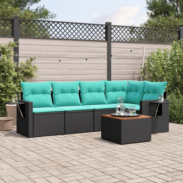 VidaXL 6 db fekete polyrattan kerti kanapégarnitúra párnákkal
