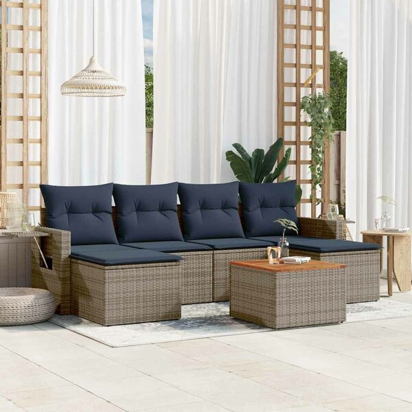 VidaXL 7 db szürke polyrattan kerti kanapégarnitúra párnákkal