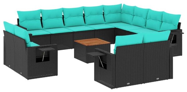 VidaXL 13 db fekete polyrattan kerti kanapégarnitúra párnákkal