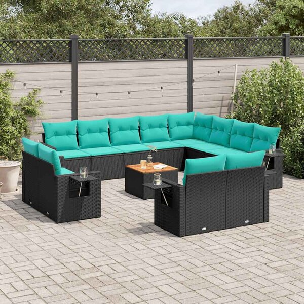 VidaXL 13 db fekete polyrattan kerti kanapégarnitúra párnákkal