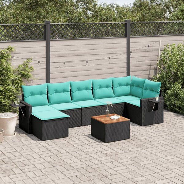 VidaXL 8 db fekete polyrattan kerti kanapégarnitúra párnákkal