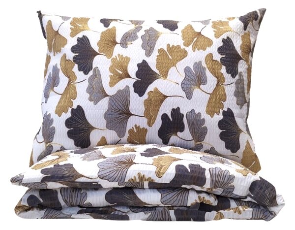 Ginko arany krepp ágyneműhuzat TiaHome - 1x Párna 90x70cm, 1x Paplan 140x200cm