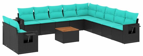 VidaXL 12 db fekete polyrattan kerti kanapégarnitúra párnákkal