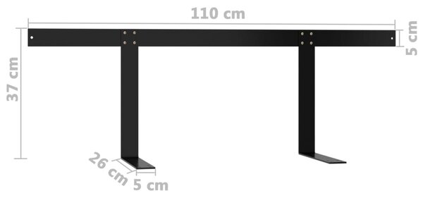 Fekete vas raklapkanapé-háttámla 110 cm