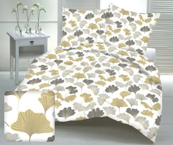 Ginko arany krepp ágyneműhuzat TiaHome - 1x Párna 90x70cm, 1x Paplan 140x200cm