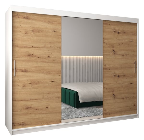 Ruhásszekrény 250 cm Toki 1 (matt fehér + artisan tölgy)