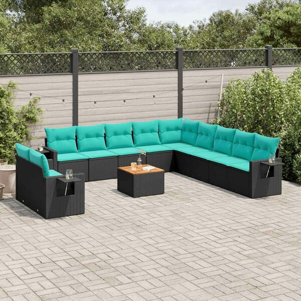 VidaXL 12 db fekete polyrattan kerti kanapégarnitúra párnákkal