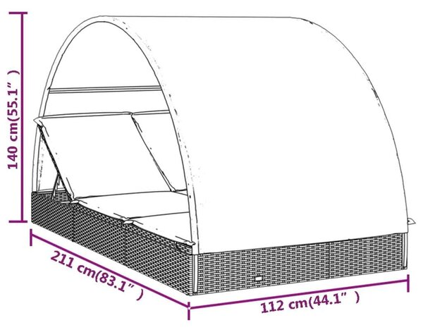 VidaXL Napozóágy - 2 Személyes - Fekete - 211x112x140cm