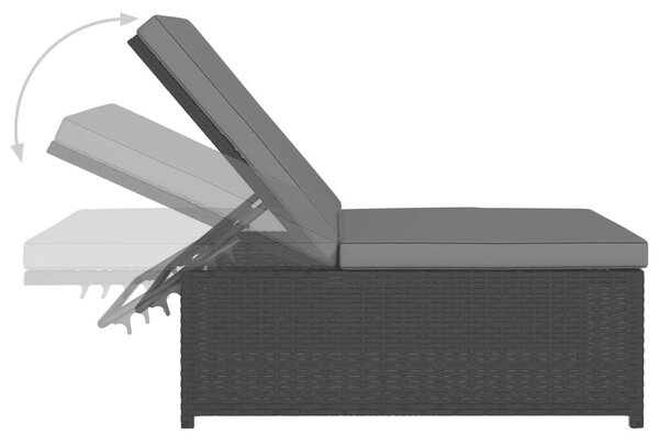 VidaXL 2 db fekete polyrattan napozóágy asztallal