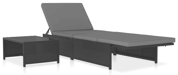 VidaXL 2 db fekete polyrattan napozóágy asztallal