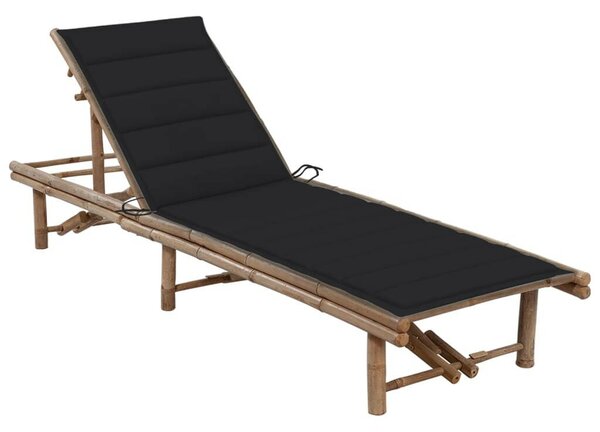 VidaXL Bambusz Napozóágy - 200x65cm - Fekete Párnával