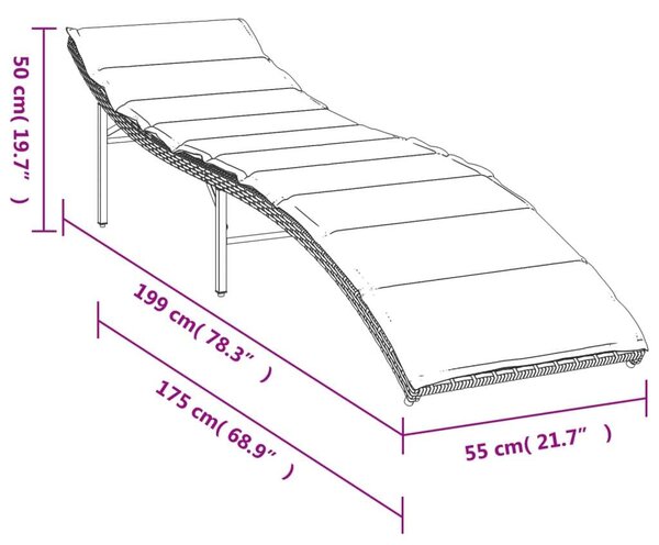 VidaXL Napozóágy - Polyrattan - Fekete - 199cm