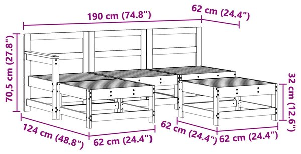 VidaXL Kerti lounge szett 5 pcs Viaszbarna Tömör fenyő