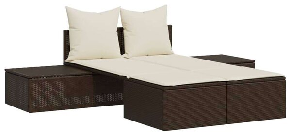 VidaXL Dupla Napozóágy - Barna Polyrattan - 162cm