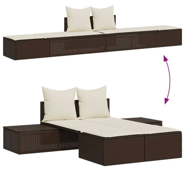 VidaXL Dupla Napozóágy - Barna Polyrattan - 162cm