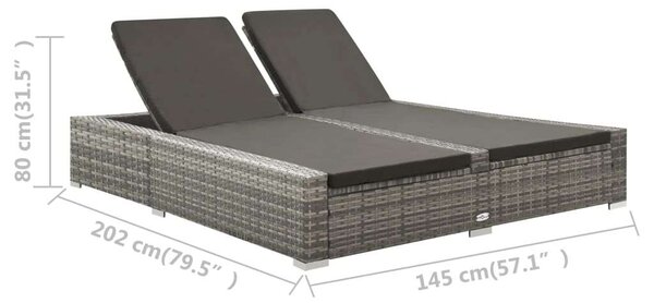 VidaXL Kétüléses Polyrattan Napozóágy - Szürke - 202x145cm