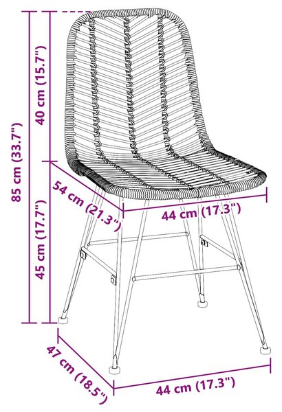 VidaXL Étkezőszék 2 pcs Természetes 44.5 x 55 x 85 cm Rattan és Vas