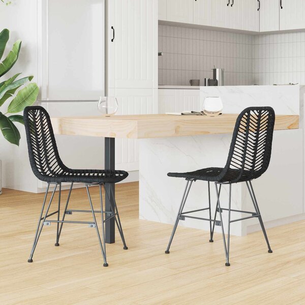 VidaXL Étkezőszék 2 pcs Fekete 44.5 x 55 x 85 cm Rattan és Vas