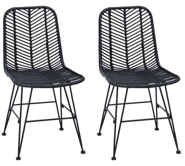 VidaXL Étkezőszék 2 pcs Fekete 44.5 x 55 x 85 cm Rattan és Vas