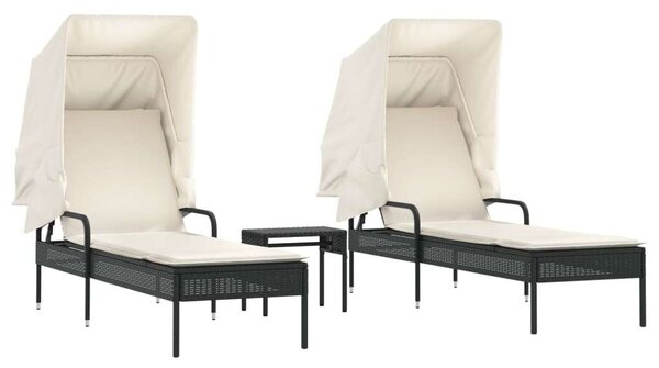 VidaXL Napozóágy Szett - 2 db - Fekete Polyrattan