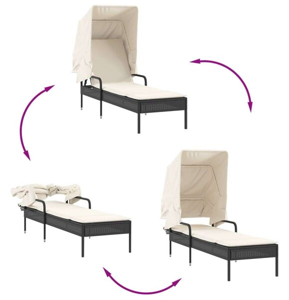 VidaXL Napozóágy Szett - 2 db - Fekete Polyrattan