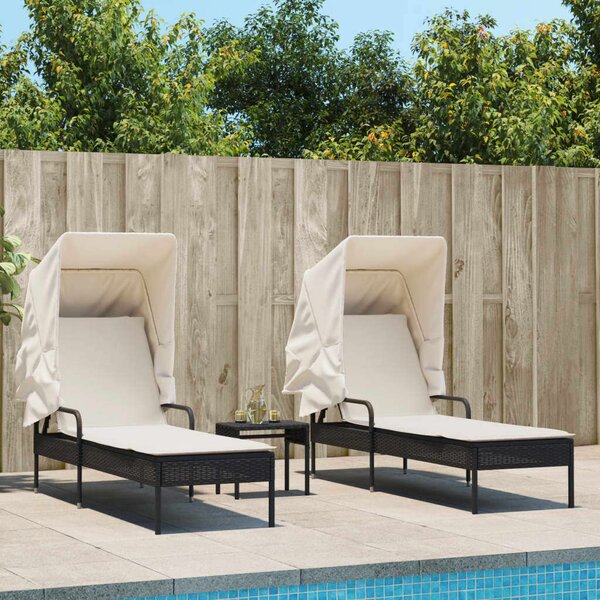 VidaXL Napozóágy Szett - 2 db - Fekete Polyrattan