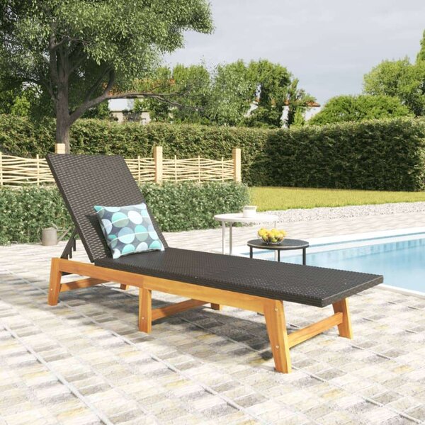 VidaXL Napozóágy - Akácfa és Polyrattan - Fekete-Barna - 200cm