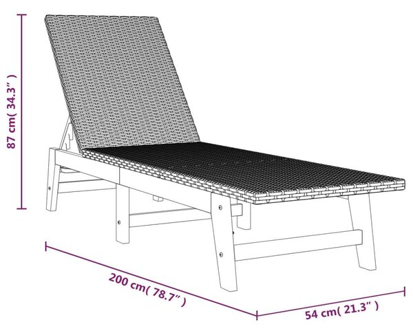 VidaXL Napozóágy - Akácfa és Polyrattan - Fekete-Barna - 200cm