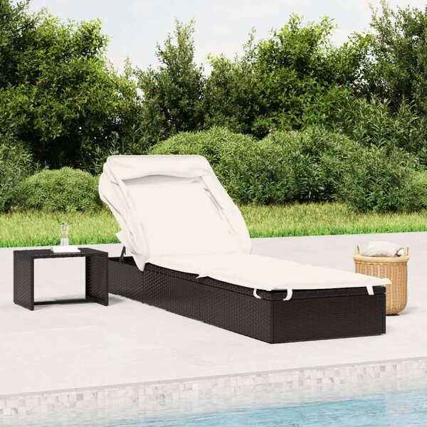 VidaXL Napozóágy - Polyrattan - Fekete - 213x63x97 cm