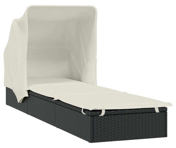 VidaXL Napozóágy - Polyrattan - Fekete - 213x63x97 cm