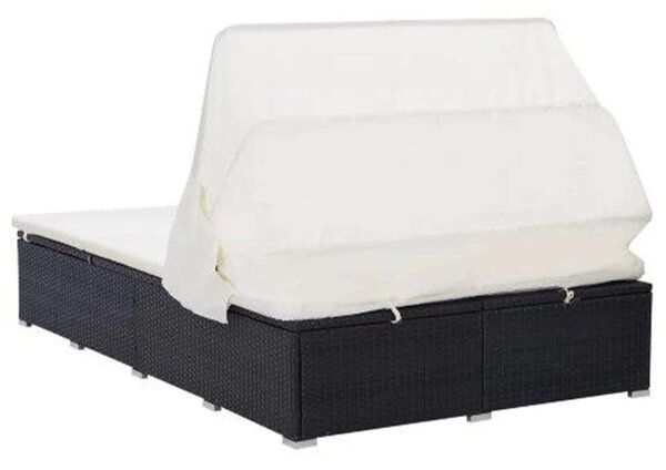 VidaXL Kétágyas Napozóágy - Fekete Polyrattan - 194x120,5cm