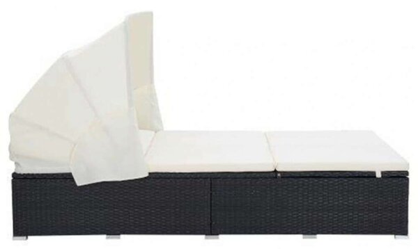 VidaXL Kétágyas Napozóágy - Fekete Polyrattan - 194x120,5cm