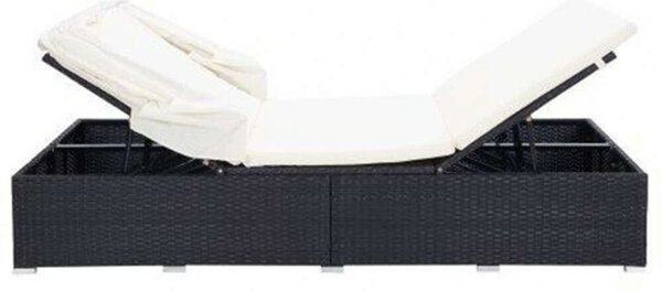 VidaXL Kétágyas Napozóágy - Fekete Polyrattan - 194x120,5cm