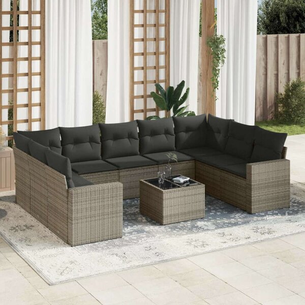 VidaXL Polyrattan Kerti Ülőgarnitúra - 10 részes - Szürke
