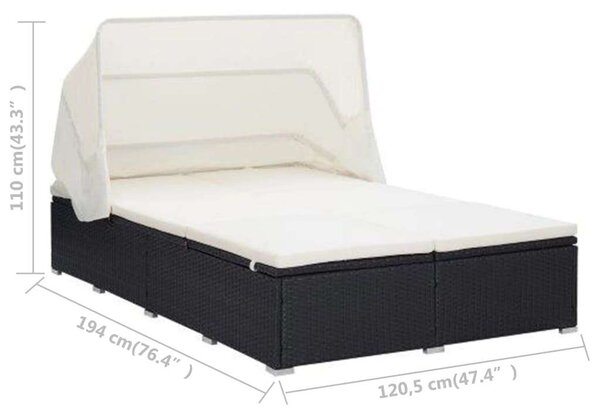 VidaXL Kétágyas Napozóágy - Fekete Polyrattan - 194x120,5cm