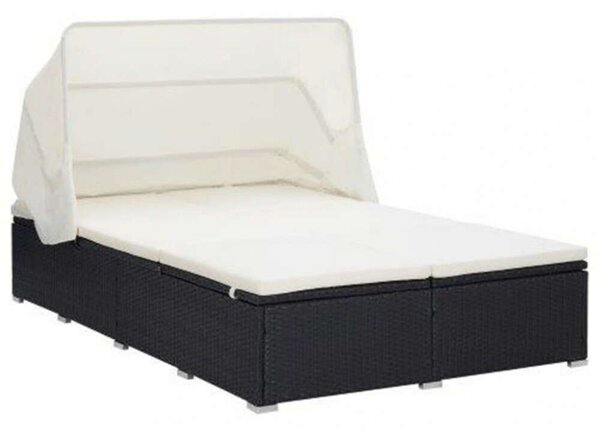 VidaXL Kétágyas Napozóágy - Fekete Polyrattan - 194x120,5cm