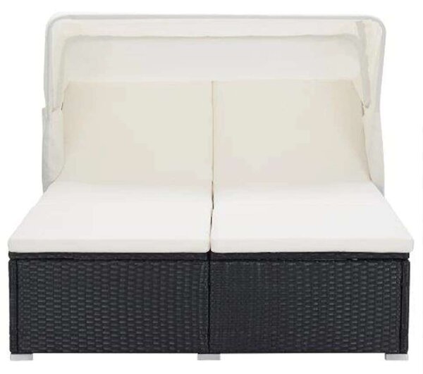 VidaXL Kétágyas Napozóágy - Fekete Polyrattan - 194x120,5cm