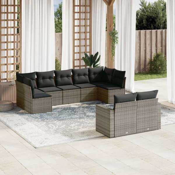 VidaXL Polyrattan Kerti Ülőgarnitúra - 9 részes - Szürke