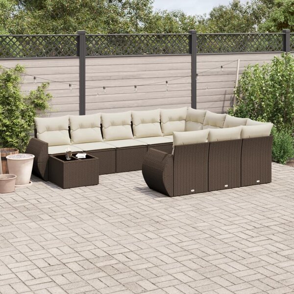 VidaXL 11 részes barna polyrattan kerti ülőgarnitúra párnákkal