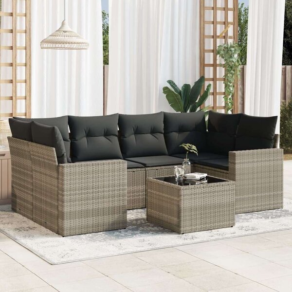 VidaXL 7 részes világosszürke polyrattan kerti ülőgarnitúra párnákkal