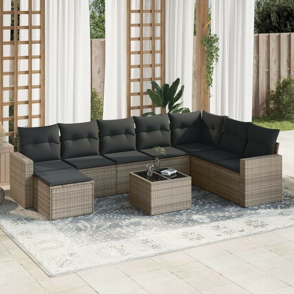 VidaXL 9-részes szürke polyrattan kerti ülőgarnitúra párnákkal